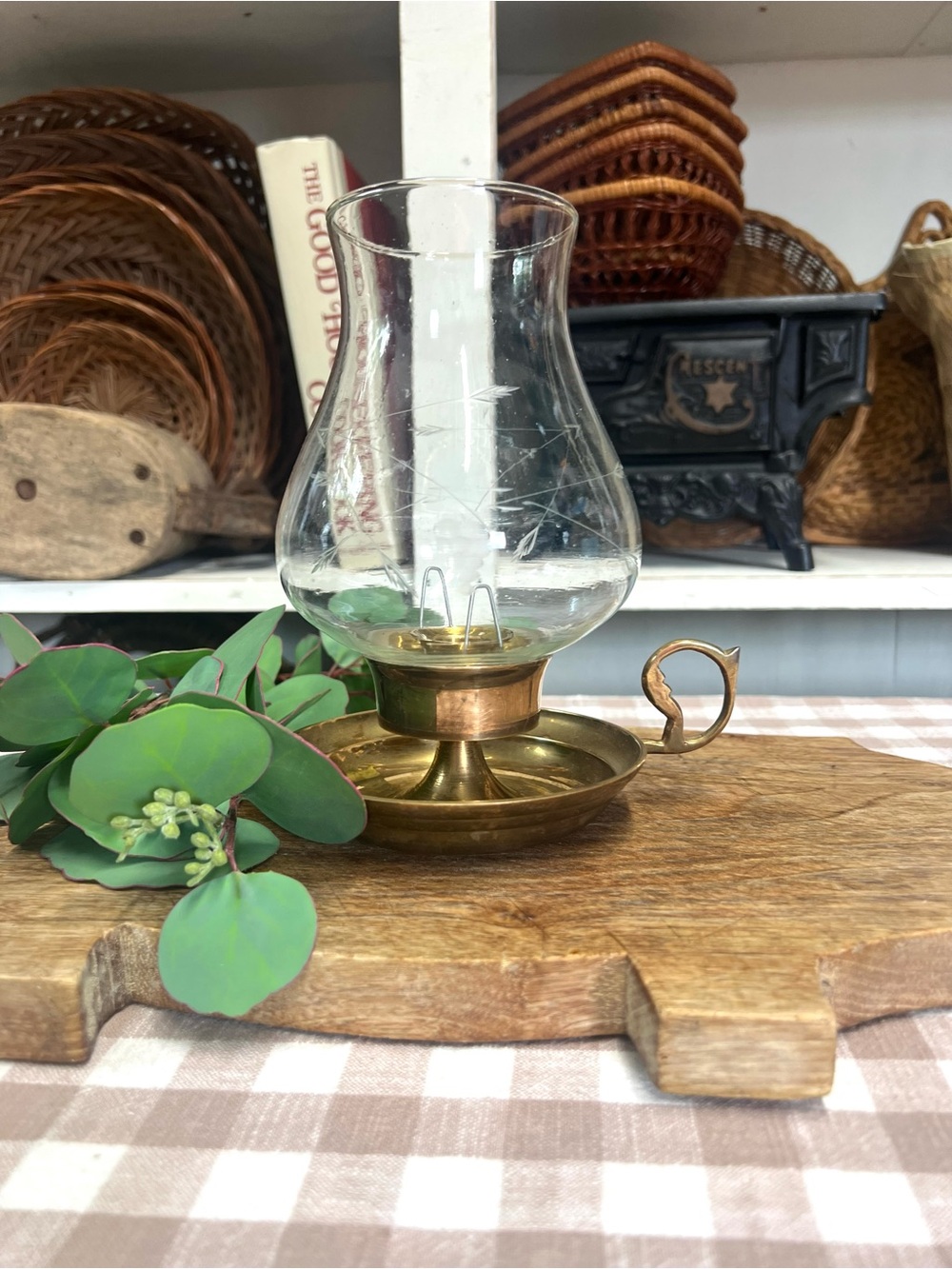 Vintage brass and glass candle holder chamber candlestick decor farmhouse